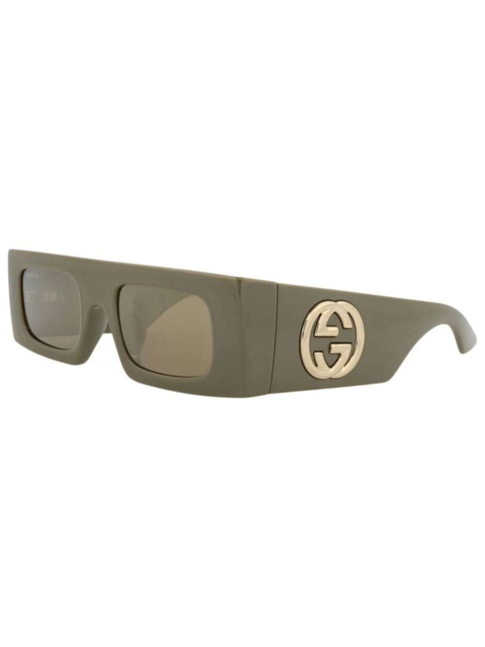 New Gucci Women's Sunglasses Shield Wrap Injection Frame Green Green Brown